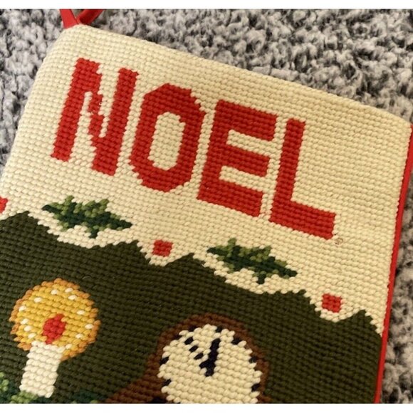 Vintage Noel Santa Cat Needlepoint Christmas‎ Holiday Stocking Lined Wool Cotton - Picture 2 of 6